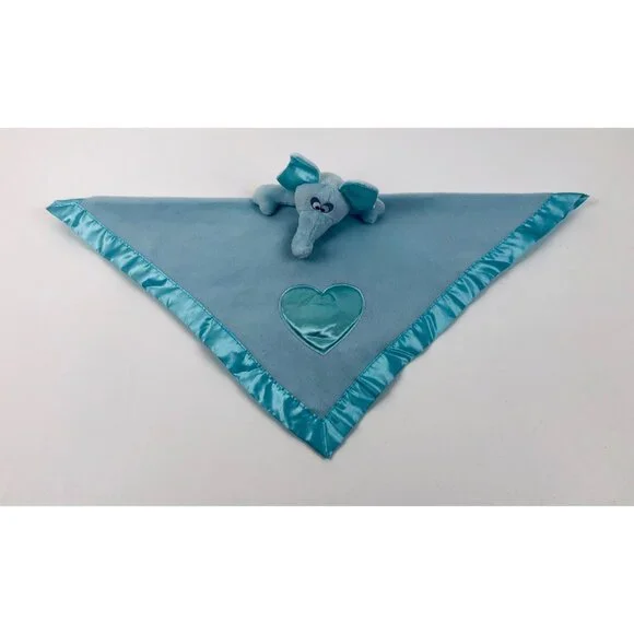 Baby Boom Elephant Security Blanket Lovey Blue Satin Edge Heart Musical - Picture 3 of 10